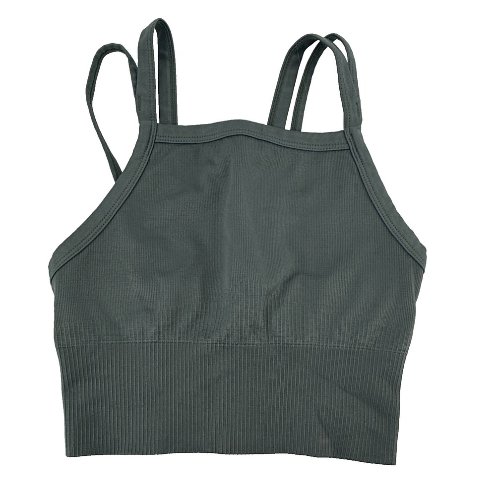 Zella Womens Medium Gray Strappy Back‎ Sports Bra Longline Ribbed Athletic